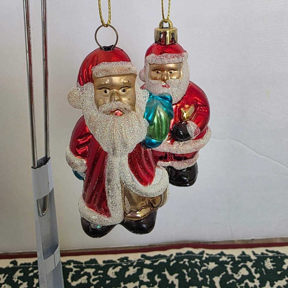 Glass Santa Claus Christmas Tree Ornaments Set of 2 Holiday Decorations